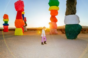 Visiting Seven Magic Mountains during sunset near Las Vegas, Nevada, USA